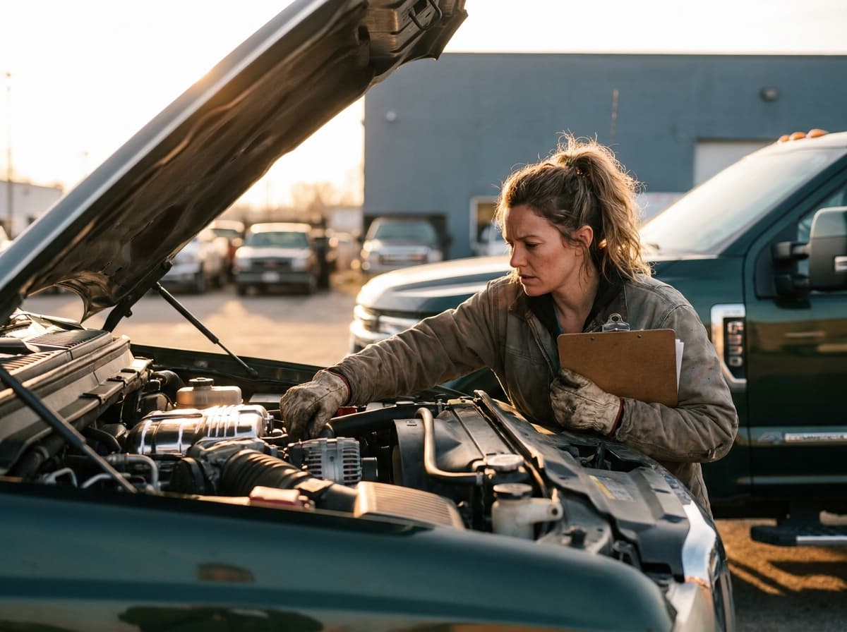 Inspecting a commercial truck before placing a bid